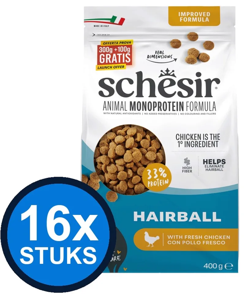 16x Schesir - Kattenvoer - Droogvoer - Hairball Kip - 400g by Schesir – product photo