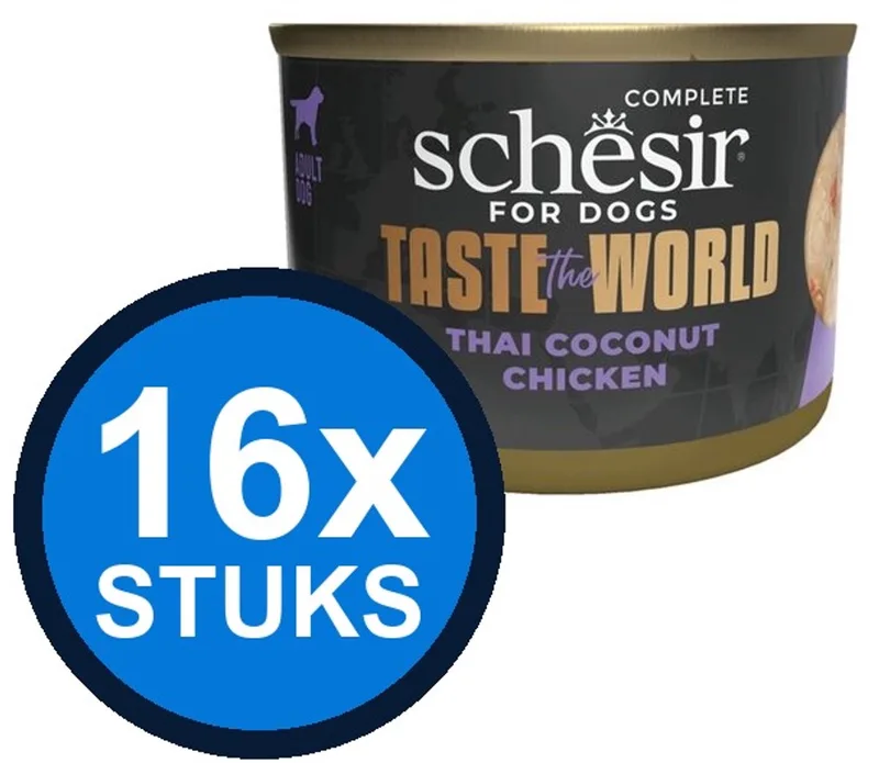 16x Schesir - Taste The World - Hondenvoer - Natvoer in blik - Kip Thai Coconut - 150g de Schesir – photo produit