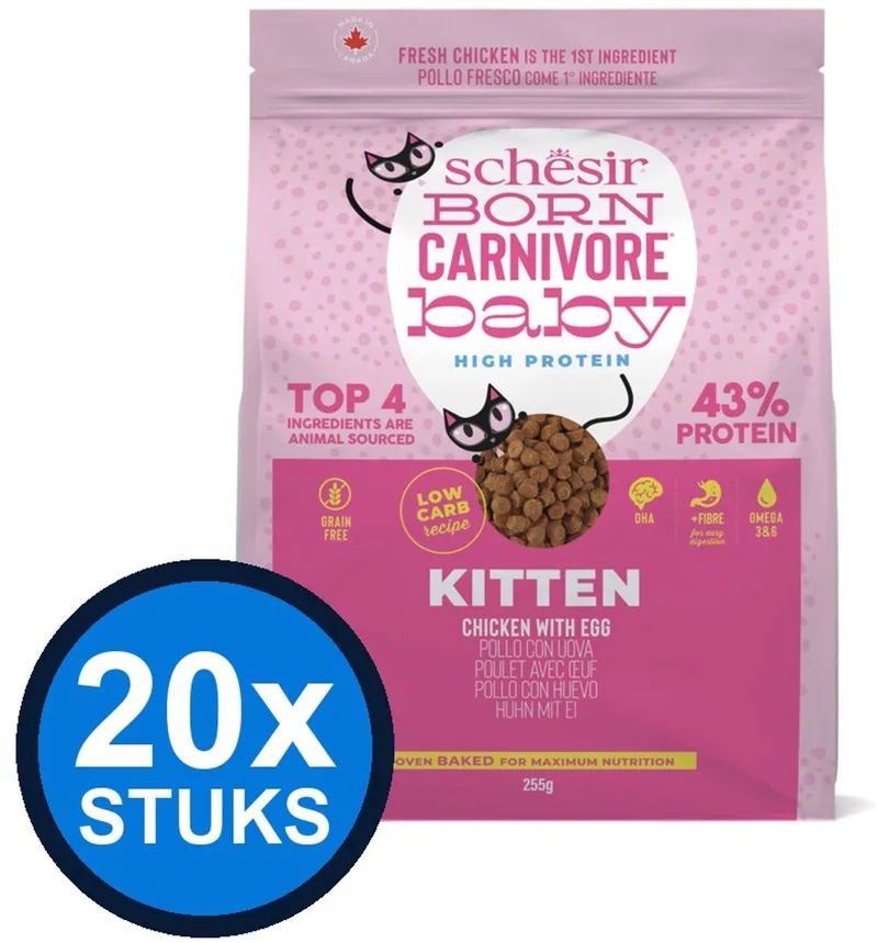 20x Schesir - Born Carnivore Kitten - Kattenvoer - Droogvoer - Kip & Ei - 255g von Schesir – Produktfoto