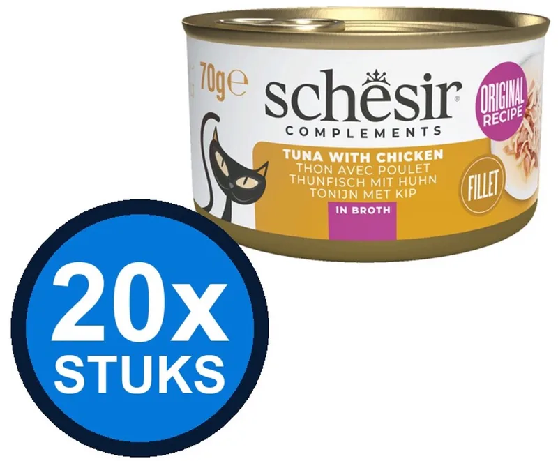 20x Schesir - Complementary - Kattenvoer - Bouillon in blik - Tonijn & Kip - 70g fra Schesir – produktbillede
