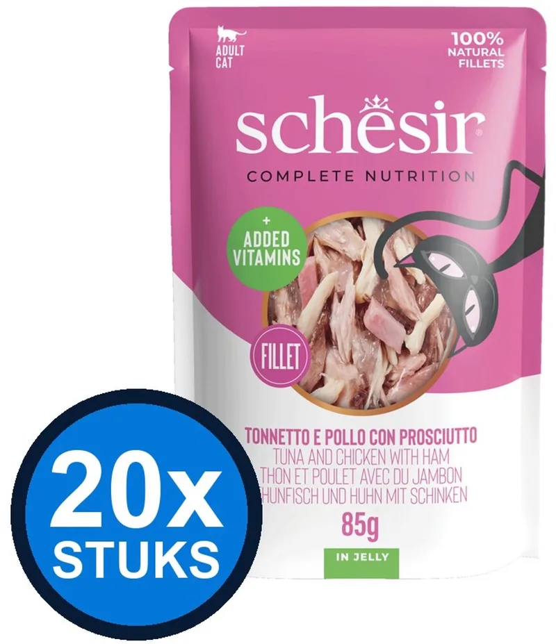 20x Schesir - Complete & Balanced - Kattenvoer - Gelei in zakje - Tonijn & Kip & Ham - 85g de Schesir – photo produit