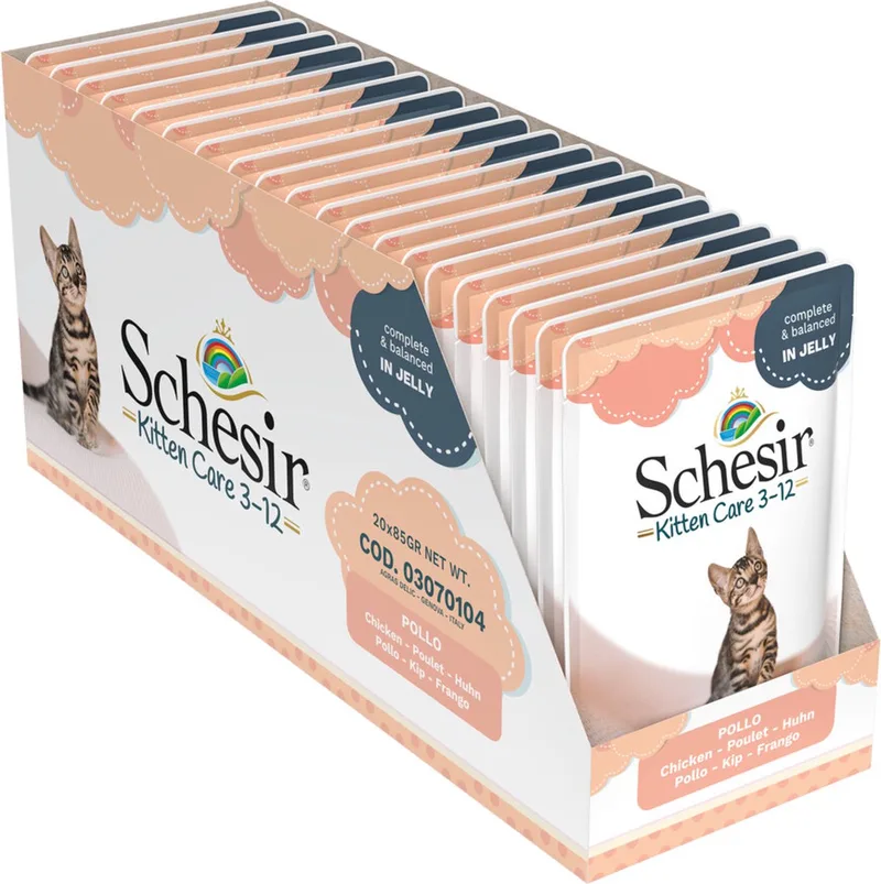 20x Schesir Kattenvoer Kitten 3-12 Kip in Gelei 85 gr de Schesir – photo produit