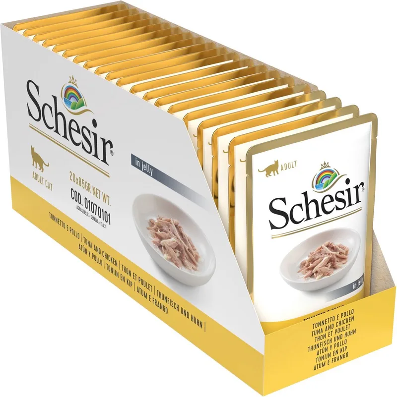 20x Schesir Kattenvoer Pouch Tonijn - Kip in Gelei 85 gr von Schesir – Produktfoto
