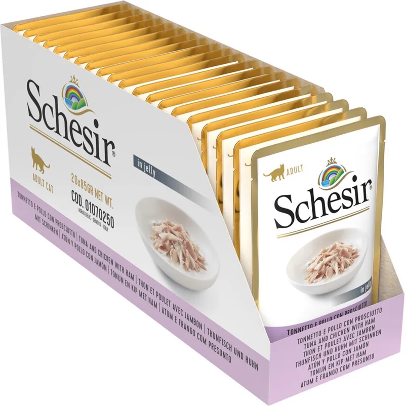 20x Schesir Kattenvoer Tonijn - Kip - Ham in Gelei 85 gr by Schesir – product photo