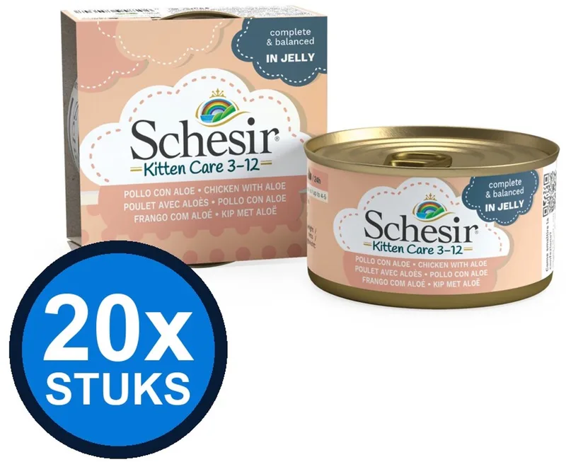 20x Schesir - Kitten Care 3-12 - Kattenvoer - Gelei in blik - Kip & Aloe - 85g de Schesir – photo produit