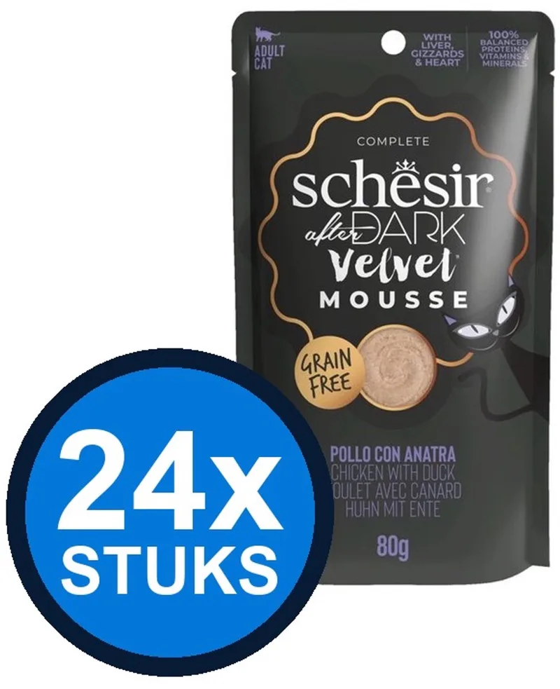 24x Schesir - After Dark Velvet - Kattenvoer - Mousse in zakje - Kip & Eend - 80g von Schesir – Produktfoto