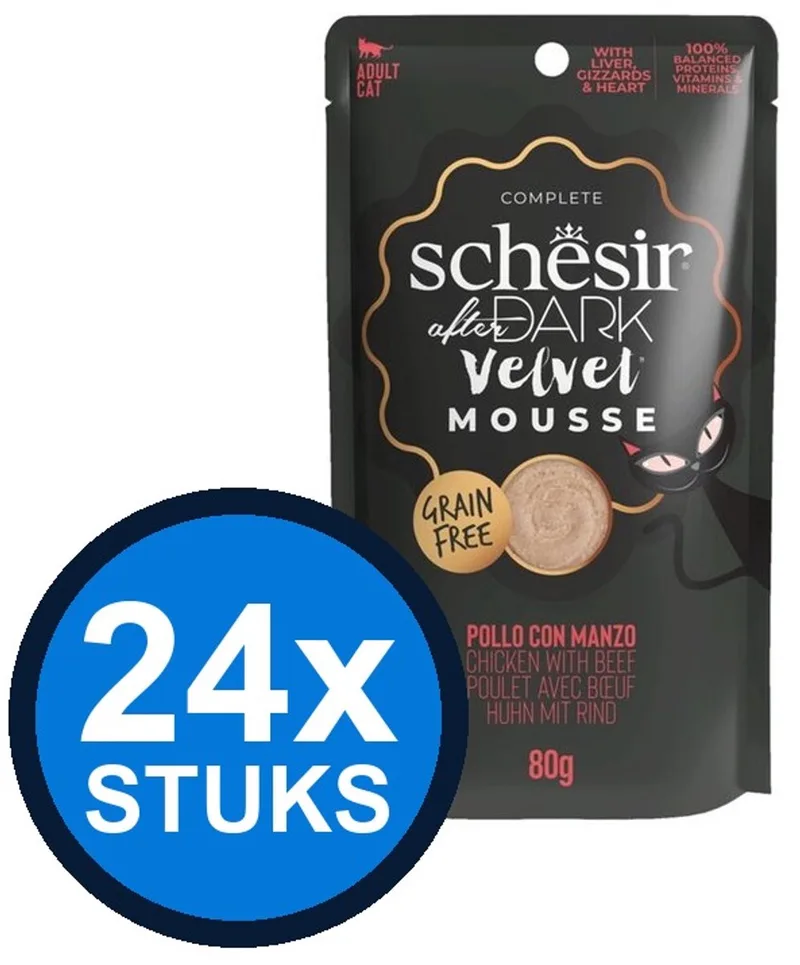 24x Schesir - After Dark Velvet - Kattenvoer - Mousse in zakje - Kip & Rund - 80g de Schesir – photo produit
