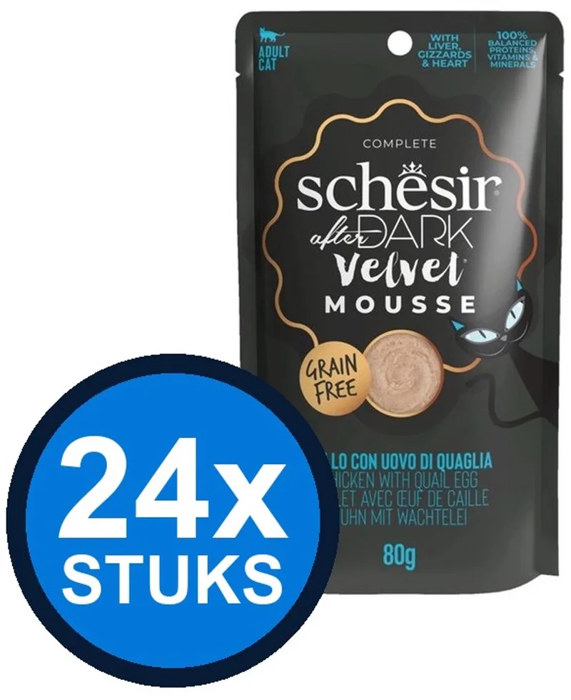 24x Schesir - After Dark Velvet - Kattenvoer - Mousse in zakje - Kip & Kwartelei - 80g by Schesir – product photo