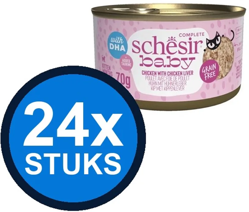 24x Schesir - Baby Kitten - Kattenvoer - Bouillon in blik - Kip & Lever - 70g by Schesir – product photo