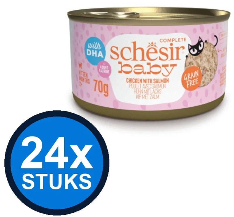 24x Schesir - Baby Kitten - Kattenvoer - Bouillon in blik - Kip & Zalm - 70g by Schesir – product photo