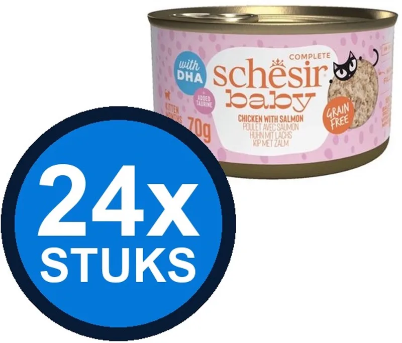 24x Schesir - Baby Kitten - Kattenvoer - Mousse in blik - Kip & Zalm & Fillets - 3x55g de Schesir – photo produit