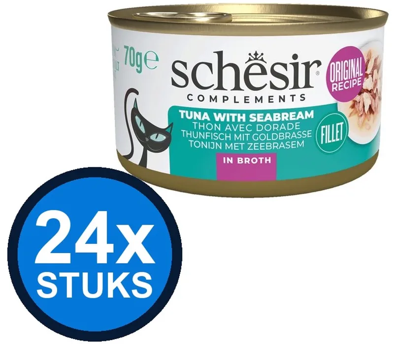 24x Schesir - Complementary - Kattenvoer - Bouillon in blik - Tonijn & Zeebrasem - 70g von Schesir – Produktfoto