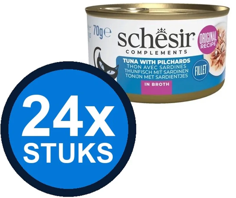 24x Schesir - Complementary - Kattenvoer - Bouillon in blik - Tonijn & Sardines - 70g de Schesir – photo produit
