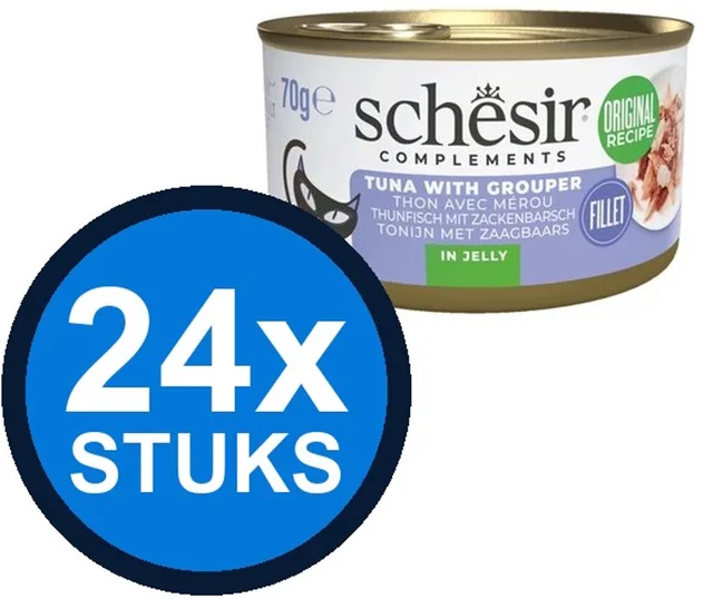 24x Schesir - Complementary - Kattenvoer - Gelei in blik - Tonijn & Zeebaars - 70g
