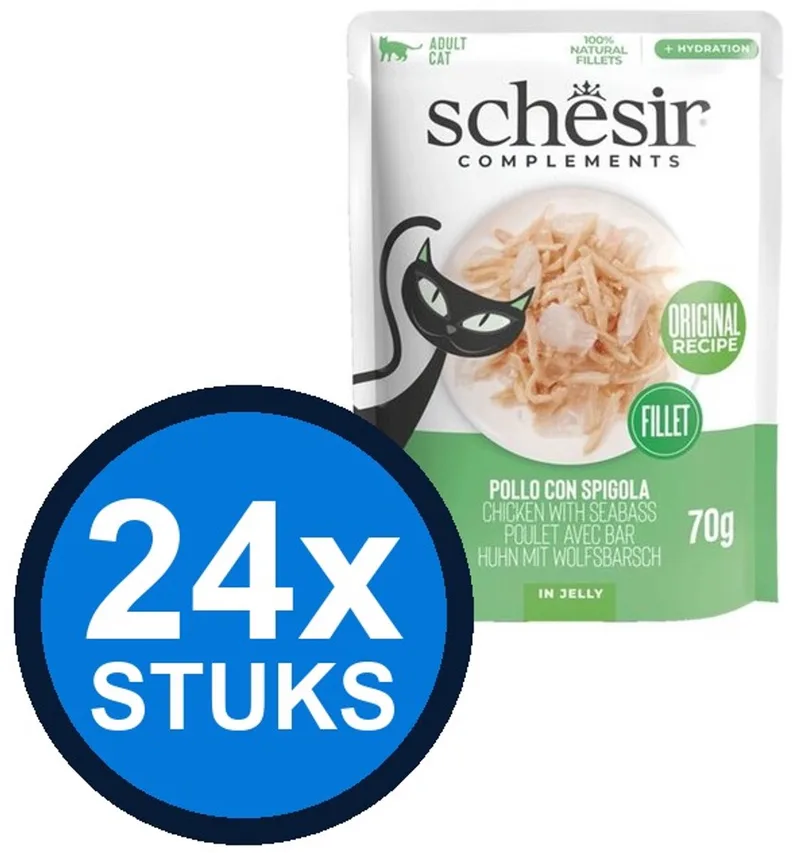 24x Schesir - Complementary - Kattenvoer - Gelei in zakje - Kip & Zeebaars - 70g de Schesir – photo produit