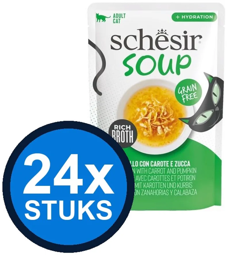 24x Schesir - Complementary - Kattenvoer - Soep in zakje - Kip & Pompoen - 40g de Schesir – photo produit