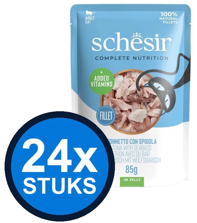 24x Schesir - Complete & Balanced - Kattenvoer - Gelei in zakje - Tonijn & Zeebaars - 85g by Schesir – product photo