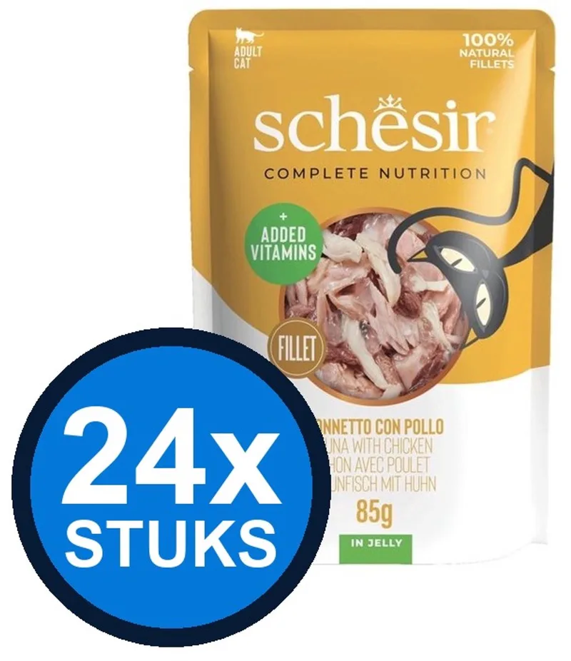 24x Schesir - Complete & Balanced - Kattenvoer - Gelei in zakje - Tonijn & Kip & Garnalen - 85g von Schesir – Produktfoto