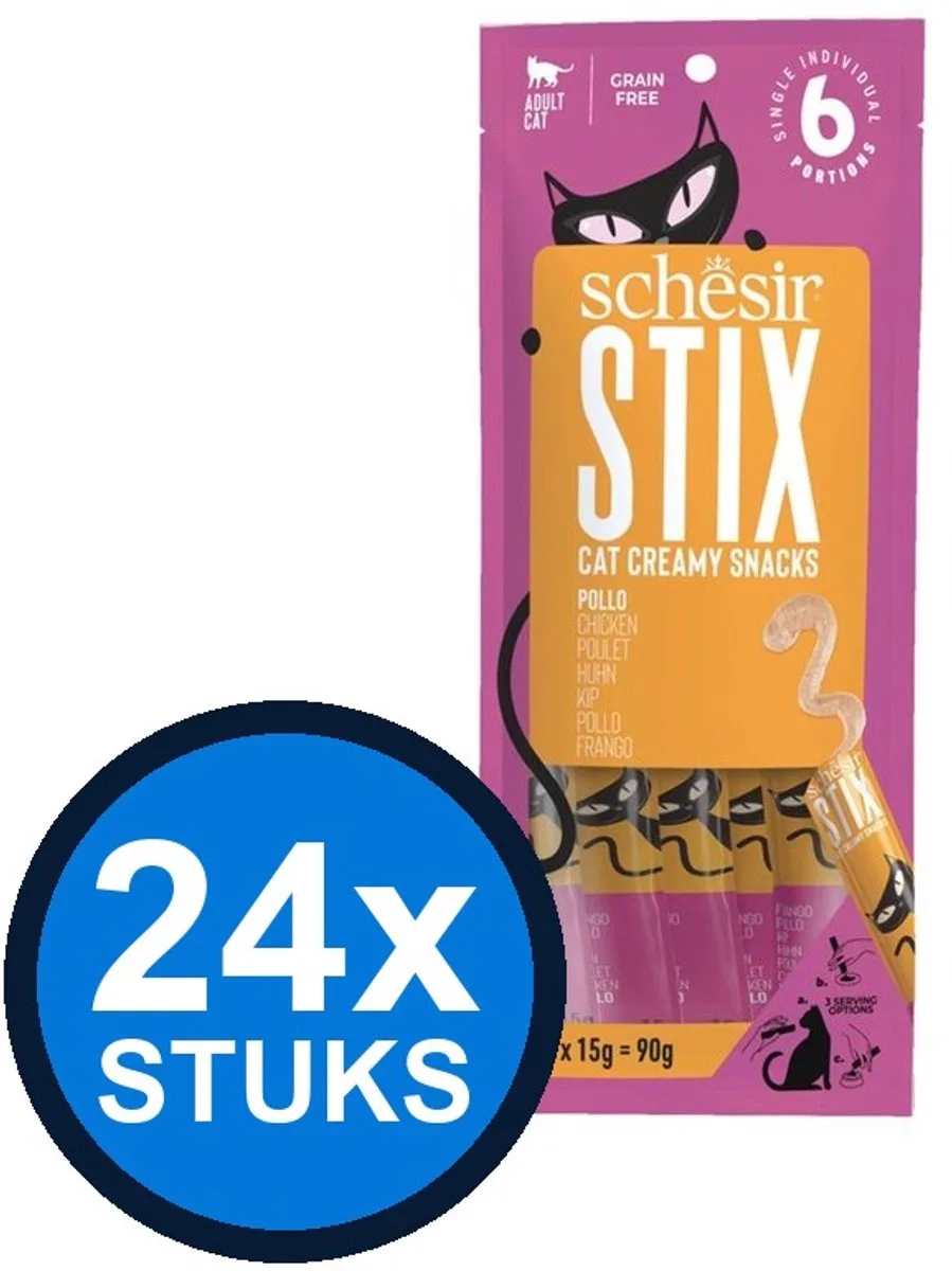 24x Schesir - Kattensnack - Kip - 6x15g van Schesir – productfoto