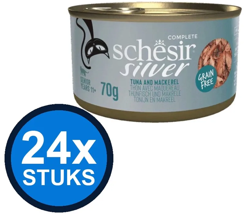 24x Schesir Silver Senior Bouillon - Tonijn & Makreel - Kattenvoer Natvoer - 70g von Schesir – Produktfoto