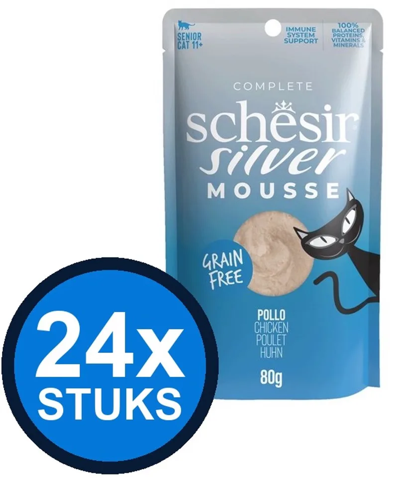24x Schesir Silver Senior Mousse - Kip - Kattenvoer Natvoer - 80g de Schesir – photo produit