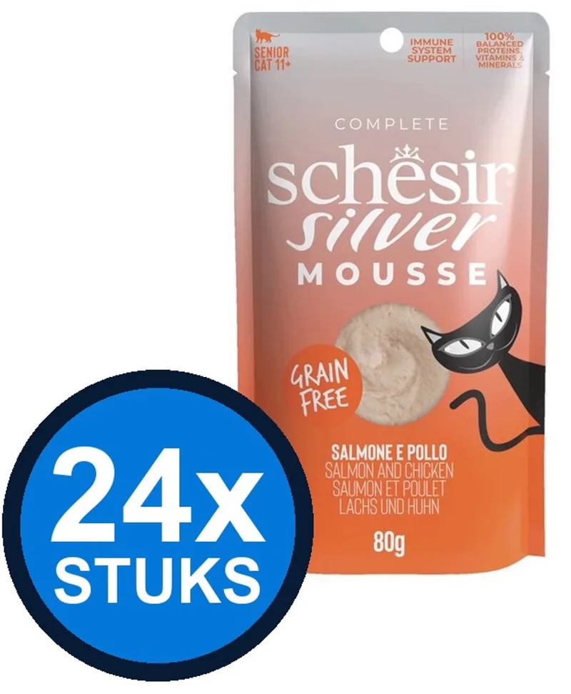 24x Schesir Silver Senior Mousse - Zalm & Kip - Kattenvoer Natvoer - 80g von Schesir – Produktfoto
