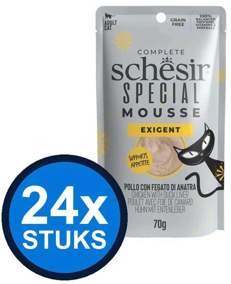 24x Schesir Special Exigent Mousse - Kip & Eendenlever - Kattenvoer Natvoer - 70g de Schesir – photo produit