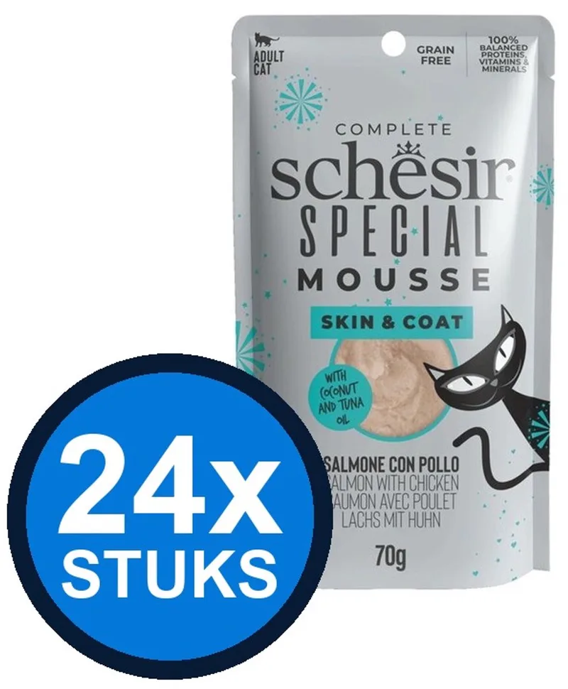 24x Schesir Special Skin & Coat Mousse - Zalm & Kip - Kattenvoer Natvoer - 70g von Schesir – Produktfoto