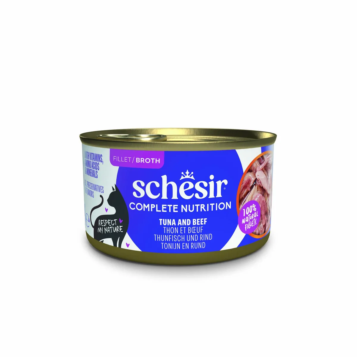 6 x 85g Schesir Complete Nutrition in Bouillon Tonijn en Rund natvoer voor katten van Schesir – productfoto