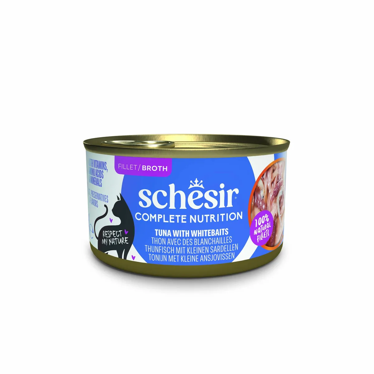 6 x 85g Schesir Complete Nutrition in Bouillon Tonijn met Ansjovis natvoer voor katten van Schesir – productfoto