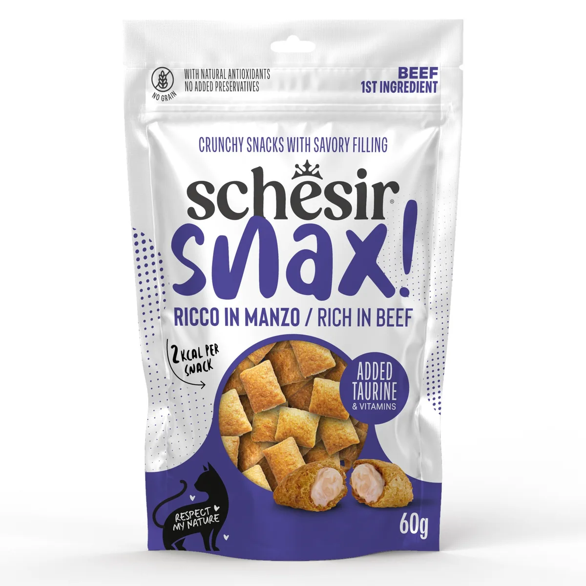 60 g Rundvlees Schesir Snax! Pillows kattensnacks van Schesir – productfoto
