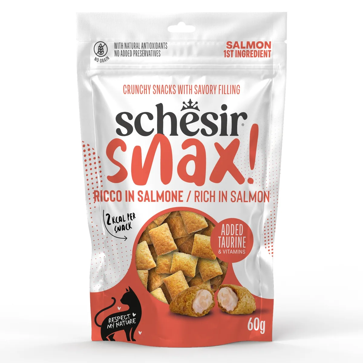 60 g zalm Schesir Snax! Pillows kattensnacks van Schesir – productfoto