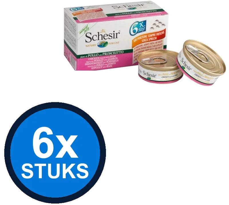 6x Schesir Kat Multipack Kipfilet & Ham in Gelei - Kattenvoer Natvoer - 6x50g von Schesir – Produktfoto