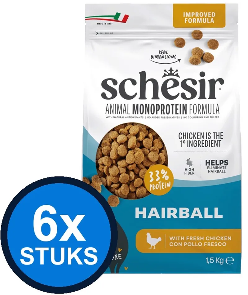 6x Schesir - Kattenvoer - Droogvoer - Hairball Kip - 1,5kg by Schesir – product photo