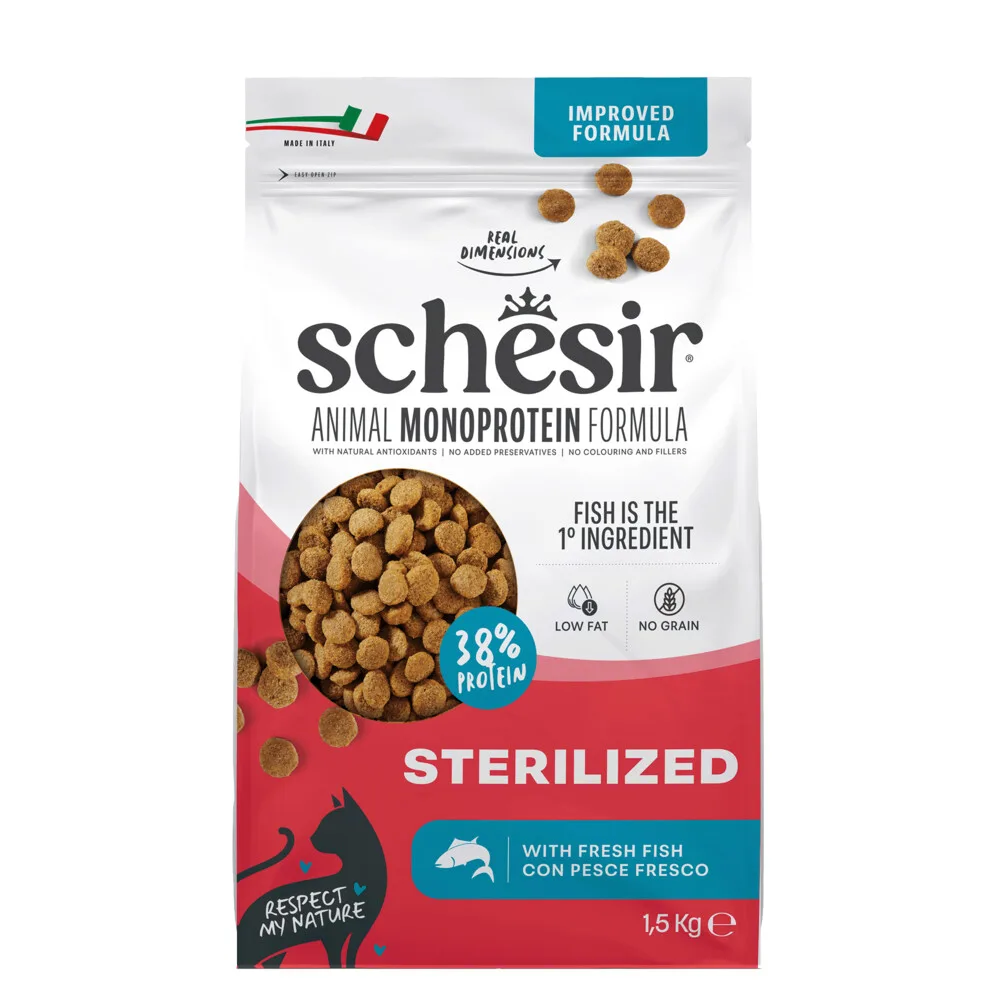 6x Schesir Monoproteïne Promo Kattenvoer Droog Sterilized Vis 1,5 kg by Schesir – product photo