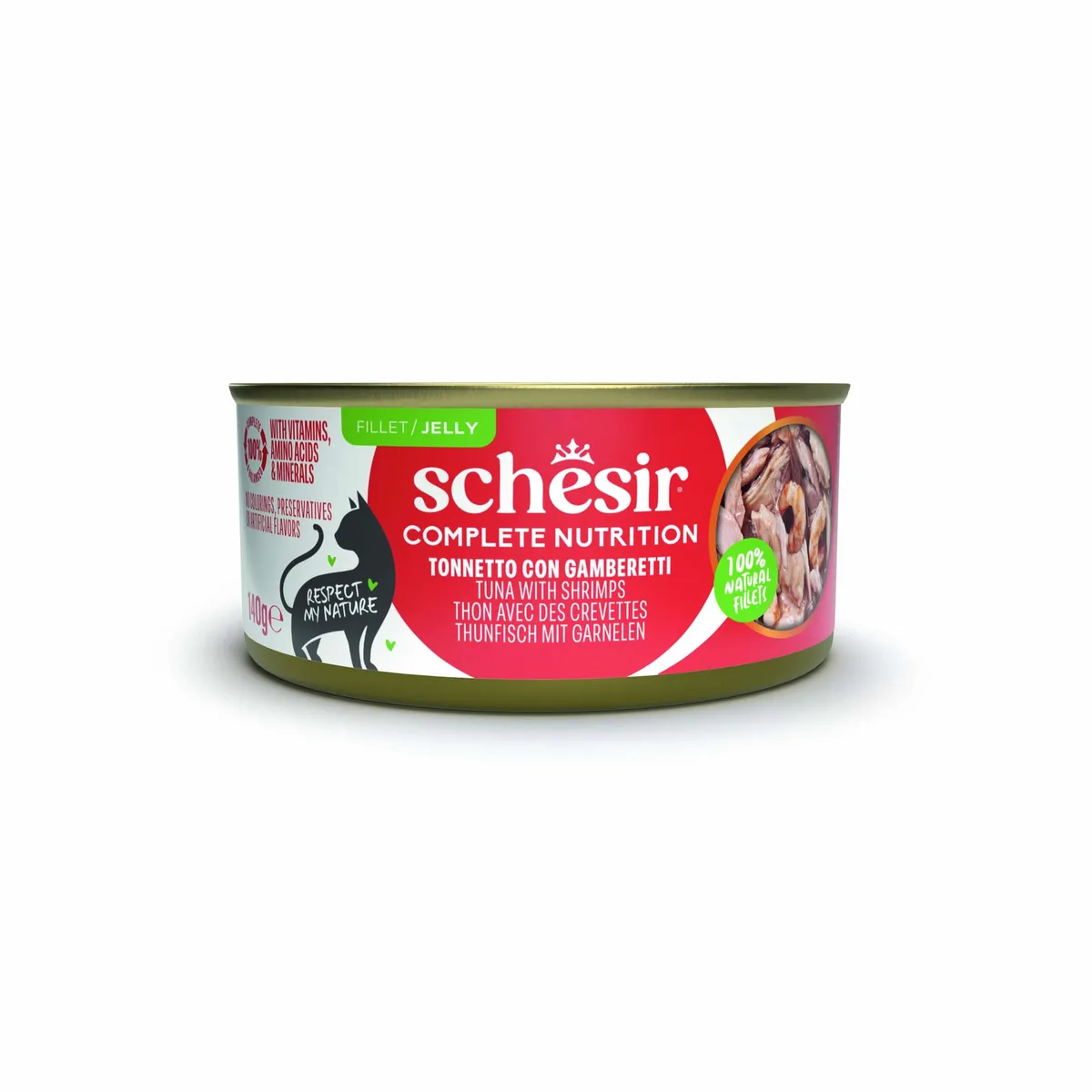 6x140g Tonijn met garnalen Schesir Complete Nutrition in gelei natvoer voor katten by Schesir – product photo