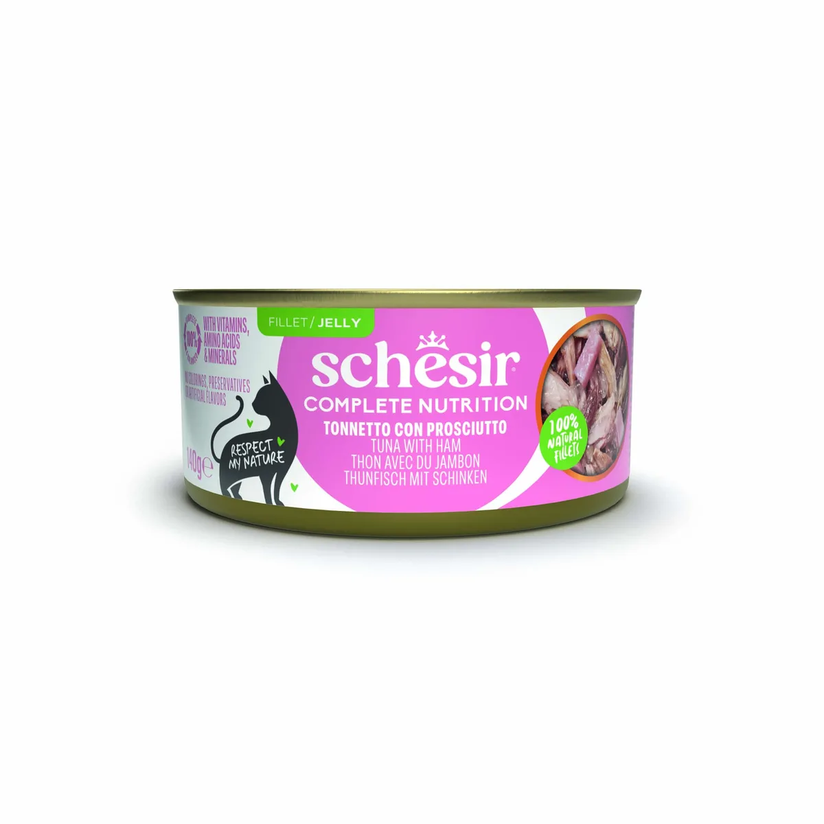 6x140g Tonijn met ham Schesir Complete Nutrition in gelei natvoer voor katten by Schesir – product photo