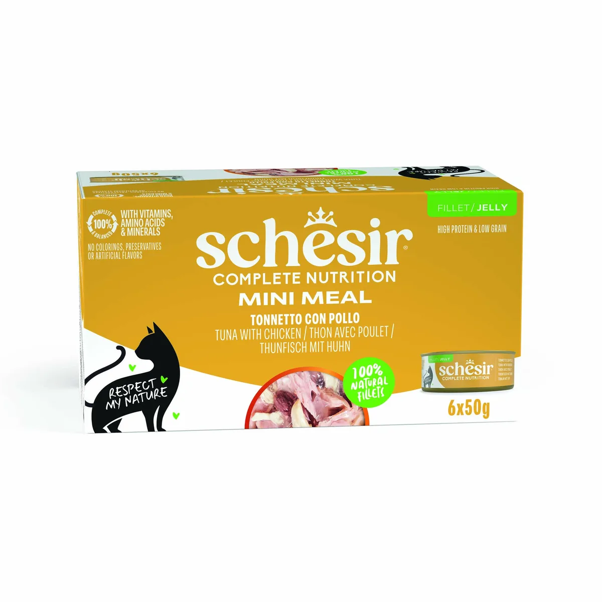 6x50g Tonijn met kip Schesir Complete Voeding filet in gelei natvoer voor katten by Schesir – product photo