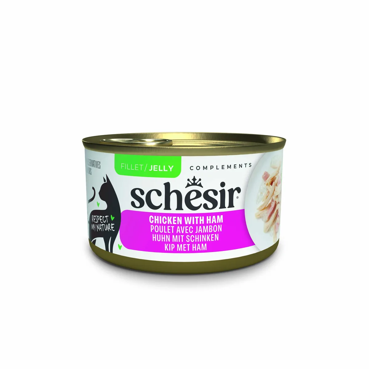 6x70g Schesir Supplementen in gelei kip met ham natvoer voor katten van Schesir – productfoto