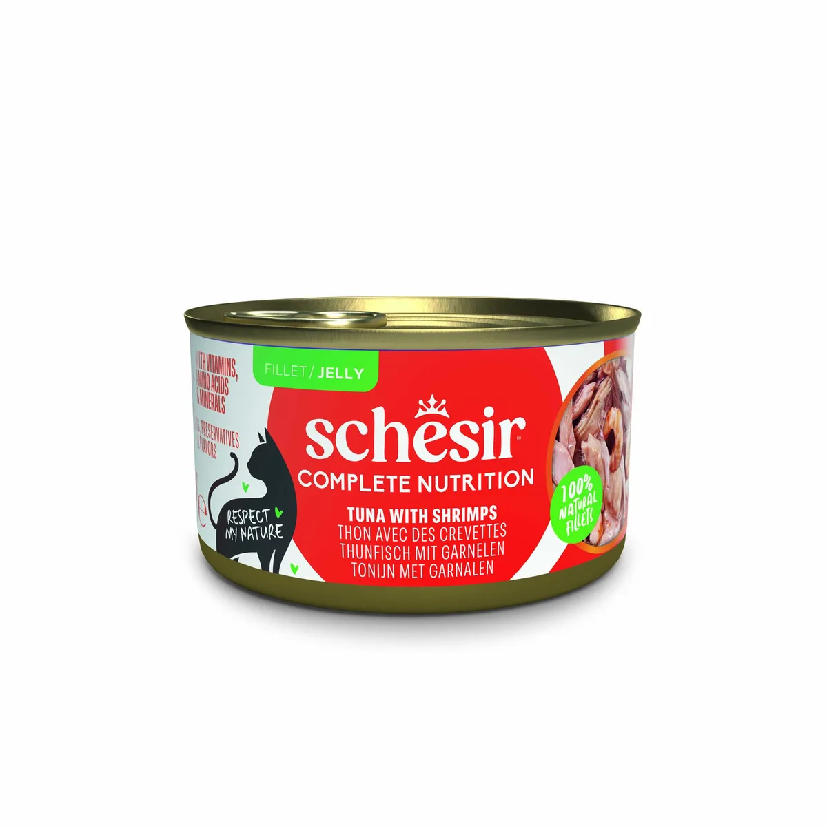 6x85g Tonijn met garnalen Schesir Complete Voeding filet in gelei kattenvoer in gelei Natvoer voor katten van Schesir – productfoto