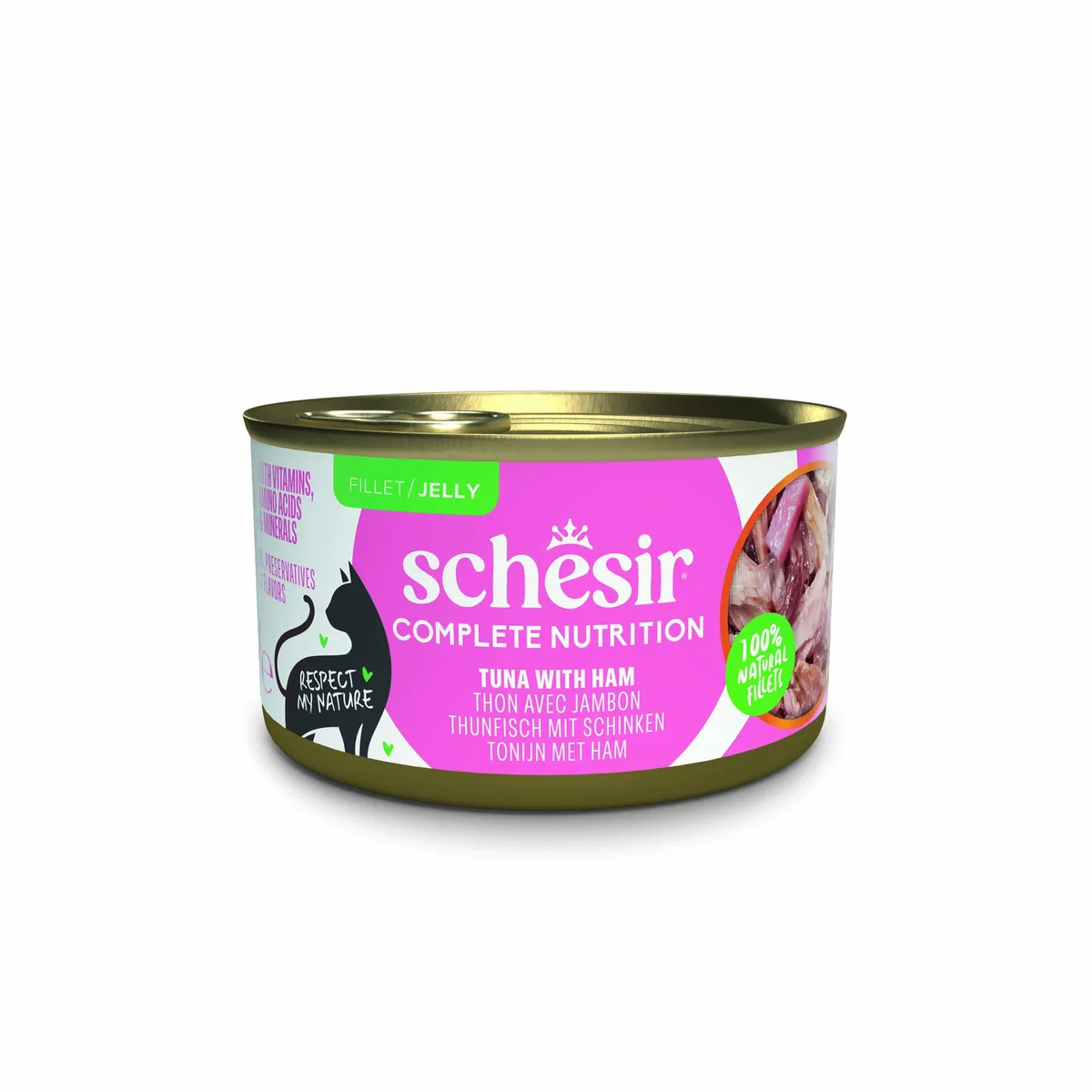 6x85g Tonijn met hamSchesir Complete Voeding filet in gelei kattenvoer in gelei Natvoer voor katten by Schesir – product photo