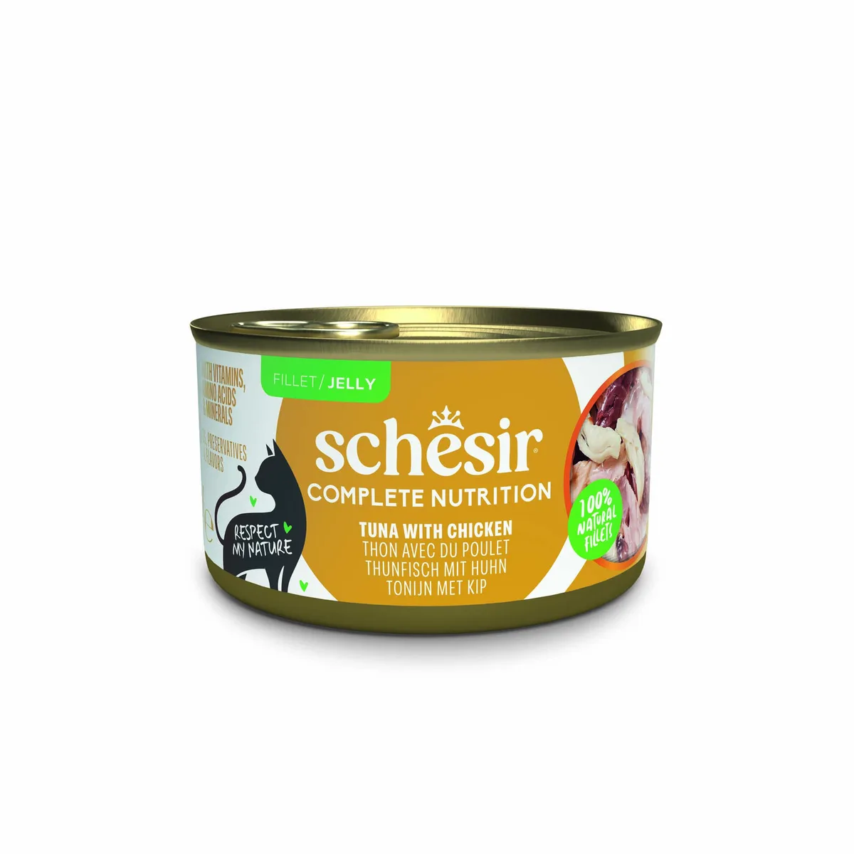 6x85g tonijn met kip Schesir Complete Voeding filet in gelei kattenvoer in gelei natvoer voor katten van Schesir – productfoto