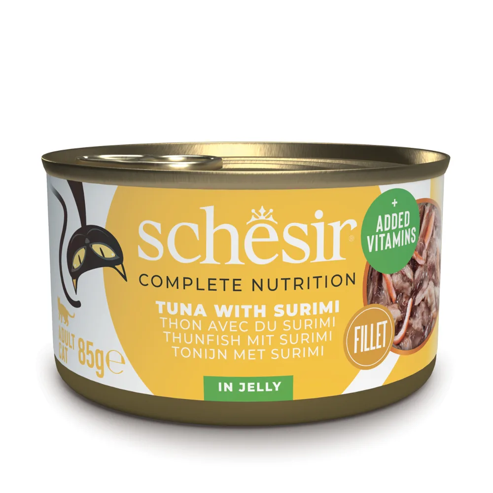 6x85g Tonijn met Surimi Schesir Complete Voeding filet in gelei kattenvoer in gelei Natvoer voor katten van Schesir – productfoto