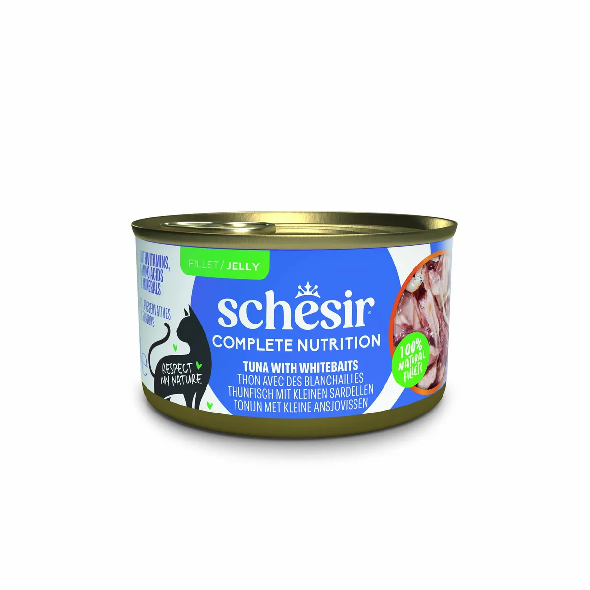 6x85g Tonijn met witte vis Schesir Complete Voeding filet in gelei kattenvoer in gelei Natvoer voor katten van Schesir – productfoto