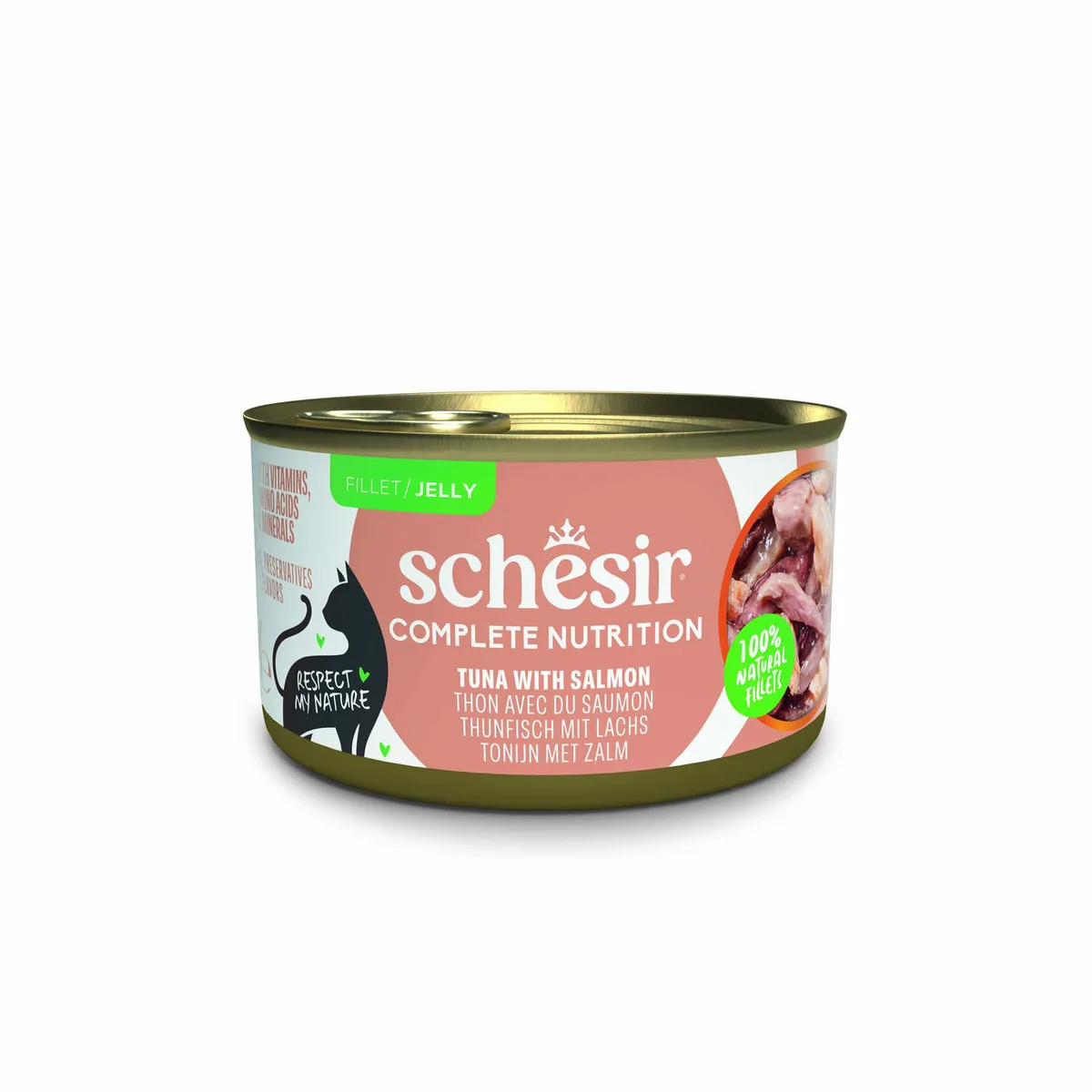 6x85g Tonijn met zalm Schesir Complete Voeding filet in gelei kattenvoer in gelei Natvoer voor katten by Schesir – product photo