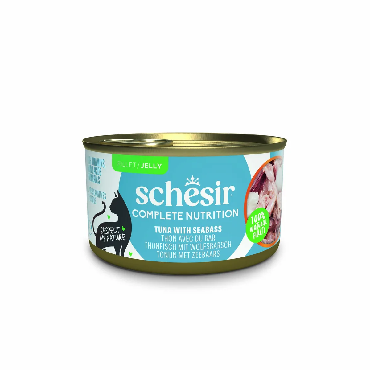 6x85g Tonijn met zeebaars Schesir Complete Voeding filet in gelei kattenvoer in gelei Natvoer voor katten van Schesir – productfoto