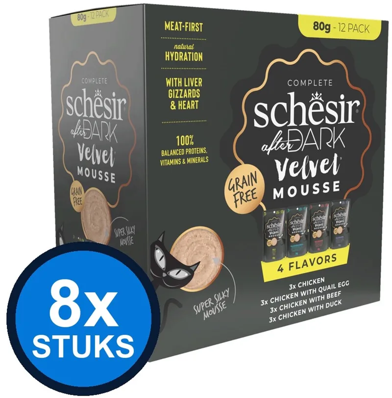 8x Schesir - After Dark Velvet - Kattenvoer - Mousse in zakje - Variety Pack - 12x80g fra Schesir – produktbillede