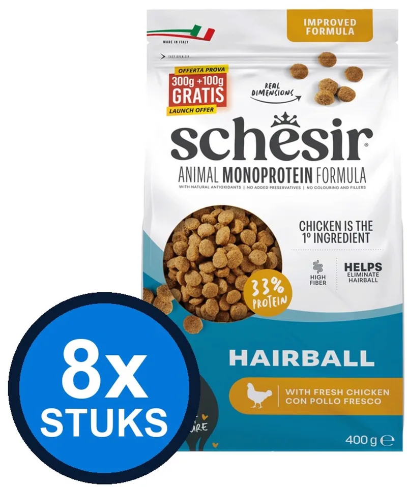 8x Schesir - Kattenvoer - Droogvoer - Hairball Kip - 400g by Schesir – product photo