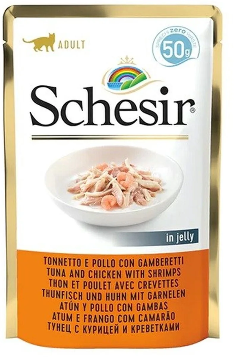 Adult in Jelly - Natvoer Kat - Tonijn, Kip & Garnalen - Aanvullend - 24 x 50g van Schesir – productfoto