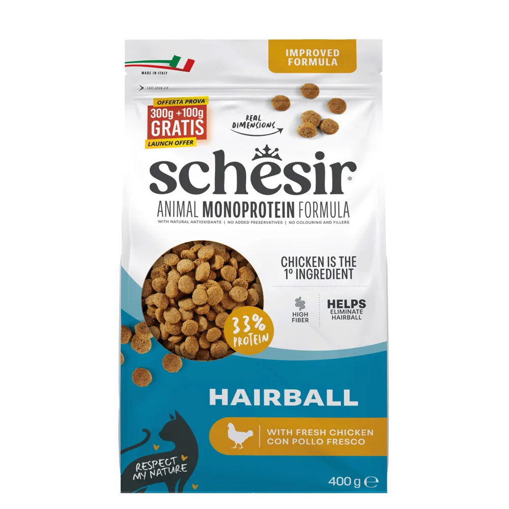 8x Schesir Monoproteïne Promo Kattenvoer Droog Hairball Kip 400 gr de Schesir – photo produit